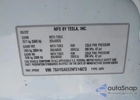 2022 Tesla Model Y Long Range Dual Motor All-Wheel Drive from USA, damaged, VIN 7SAYGAEE2NF514873